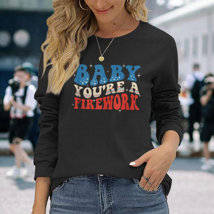 Groovy Baby Youre A Firework 4Th Of July American Flag Long Sleeve T-Shirt T-Shirt Gifts for Her