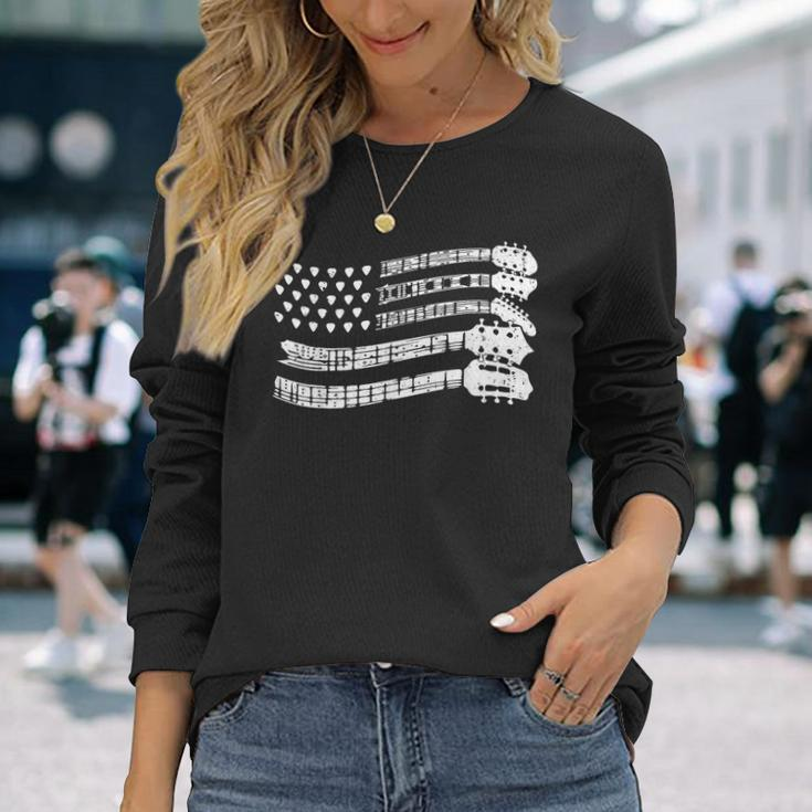 Guitar Lover Rock Music Musician Us Flag Guitar Player Long Sleeve Gifts for Her