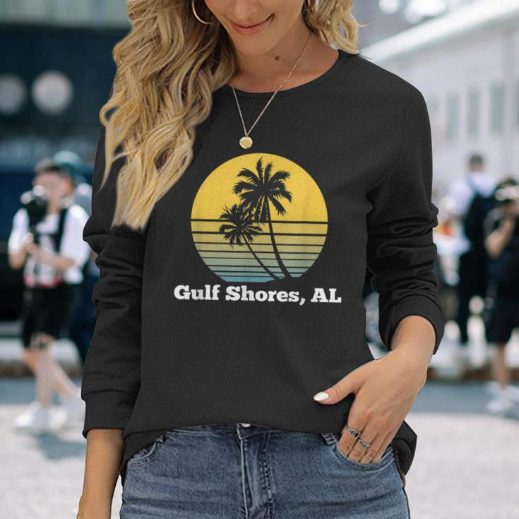 Gulf Shores Alabama Retro Vintage Palm Tree Beach Long Sleeve T-Shirt Gifts for Her
