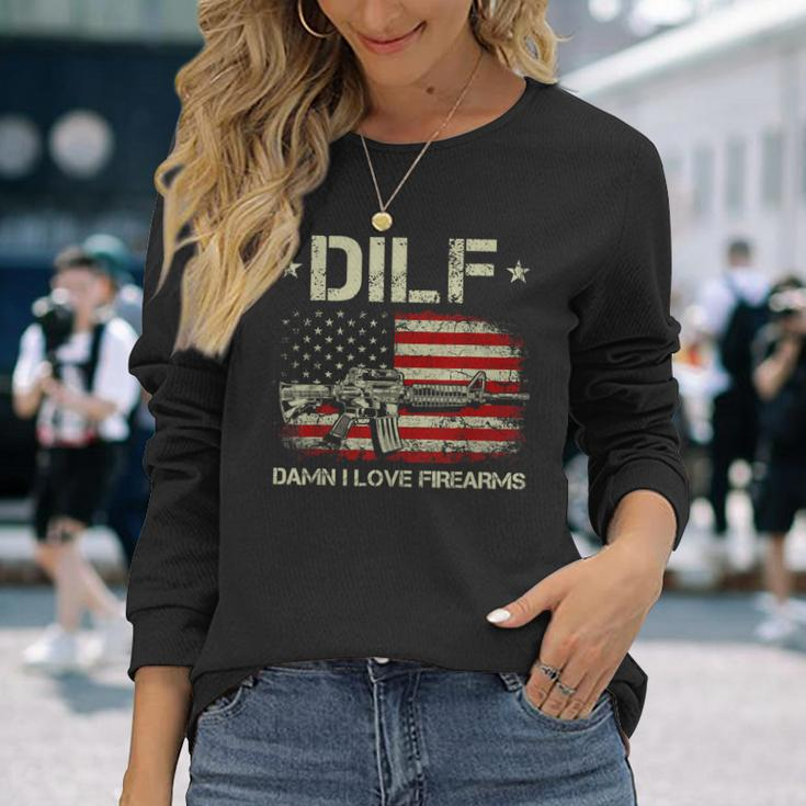 Gun American Flag Dilf Damn I Love Firearms Long Sleeve T-Shirt T-Shirt Gifts for Her
