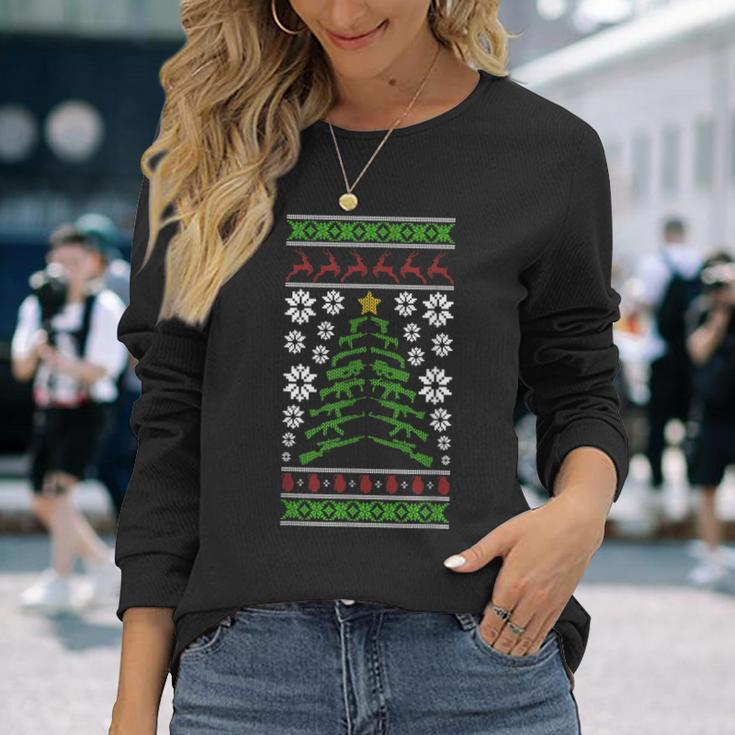 Guns Ugly Christmas Sweater Military Gun Right 2Nd Amendment Long Sleeve T-Shirt Gifts for Her