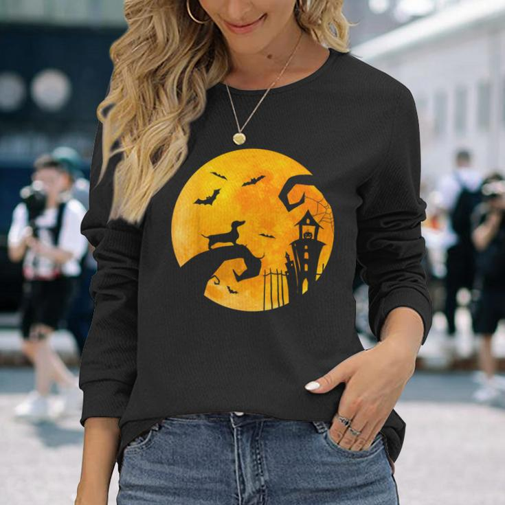 Halloween Dachshund Under The Moon Wiener Dog Halloween Long Sleeve T-Shirt Gifts for Her