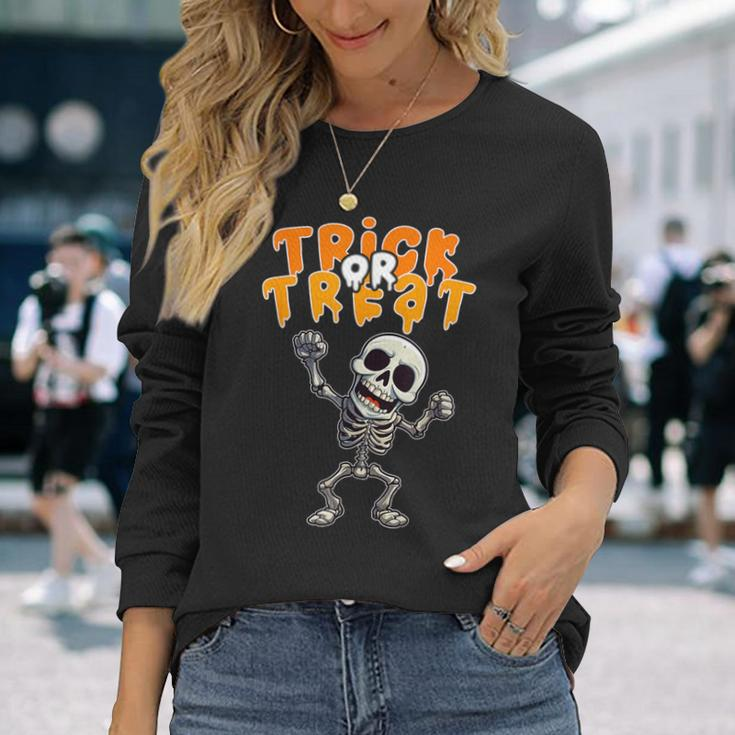 Halloween Spooky Skeleton Trick Or Treat Long Sleeve T-Shirt Gifts for Her