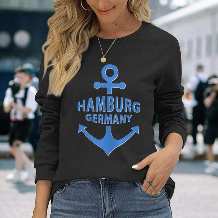 Hamburg Germany Port City Blue Anchor Long Sleeve T-Shirt T-Shirt Gifts for Her