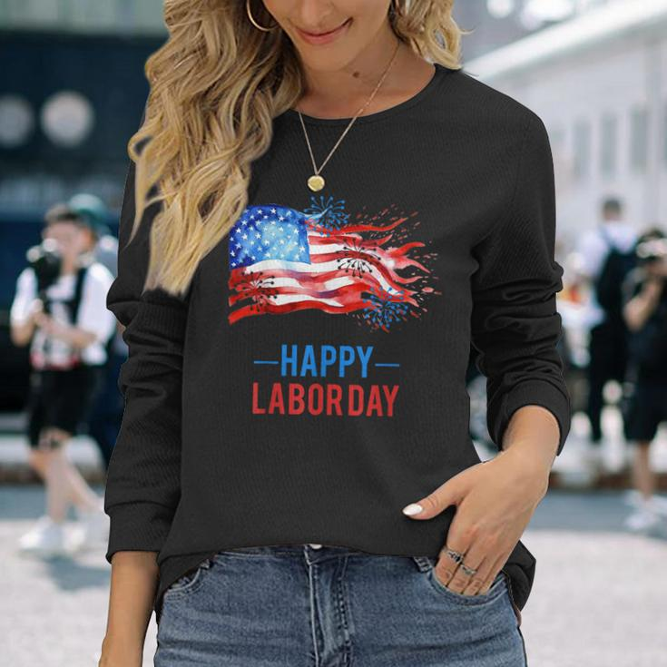 Happy Labor Day Fireworks And American Flag Labor Patriotic Long Sleeve Gifts for Her