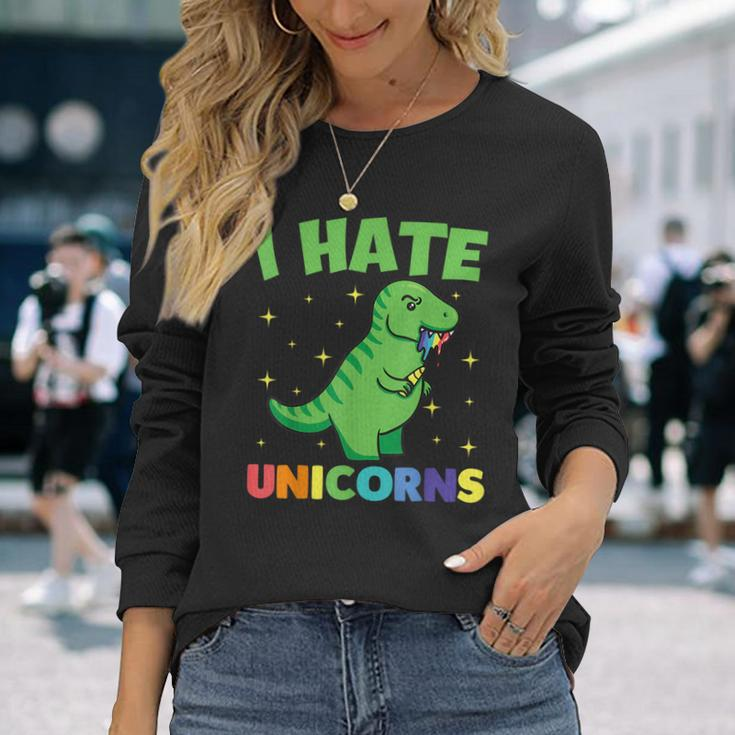 I Hate Unicorns With Dinosaur Dinosaur Long Sleeve T-Shirt T-Shirt Gifts for Her