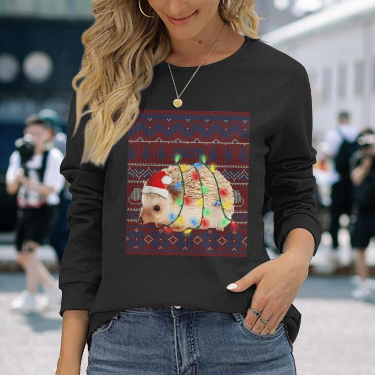 Hedgehog Christmas Lights Ugly Sweater Goat Lover Long Sleeve T-Shirt Gifts for Her
