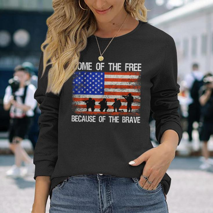 Home Of The Free Because Of The Brave Veteran American Flag Long Sleeve T-Shirt Gifts for Her