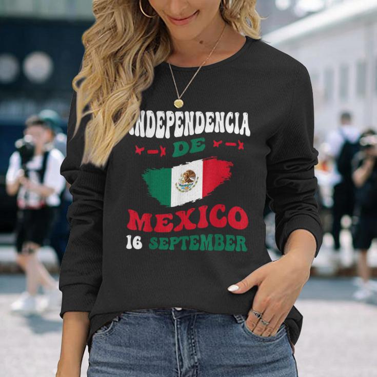 Independencia De Mexico Flag Pride Mexican Independence Day Long Sleeve T-Shirt Gifts for Her