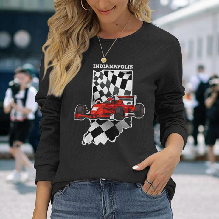 Indianapolis Indiana Race Checkered Flag Race Lovers Long Sleeve T-Shirt Gifts for Her
