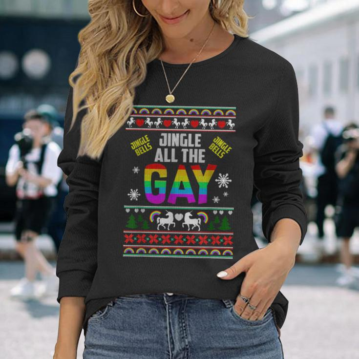 Jingle Bells Jingle All The Gay Ugly Christmas Sweater Long Sleeve T-Shirt Gifts for Her