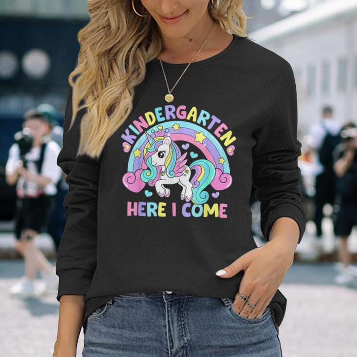 Kindergarten Here I Come Unicorn Girls Back To School Long Sleeve T-Shirt T-Shirt Gifts for Her