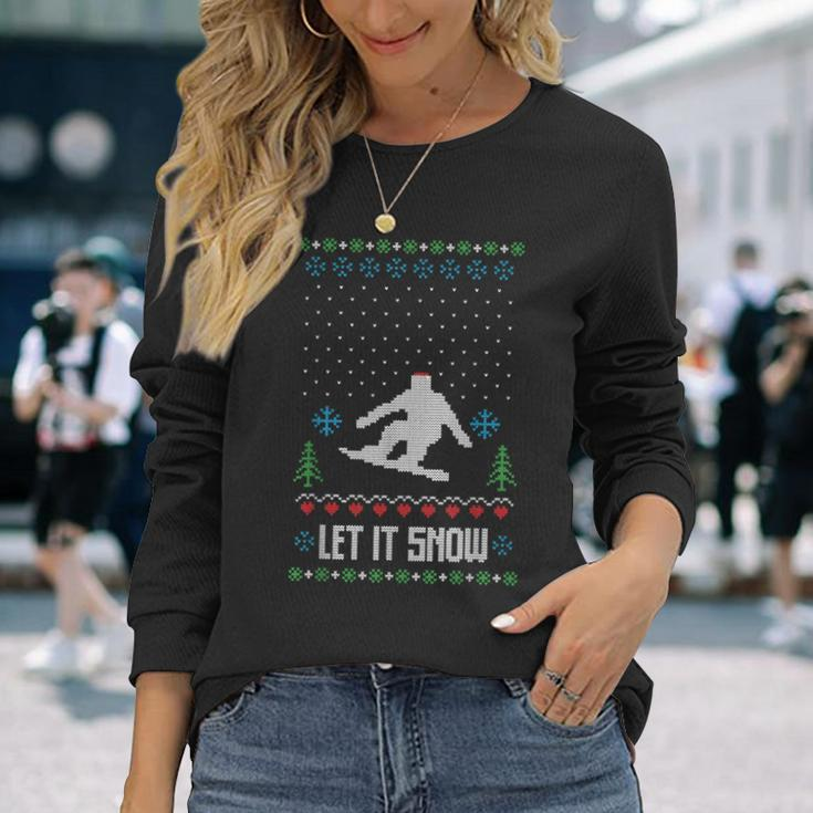 Let It Snow Ugly Christmas Apparel Snowboard Long Sleeve T-Shirt Gifts for Her