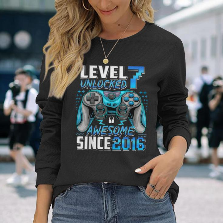 Level 7 Unlocked Awesome Since 2016 7Th Birthday Gaming Long Sleeve Gifts for Her