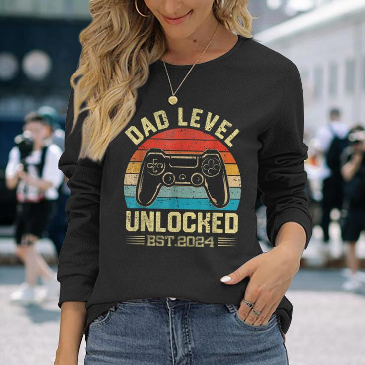 I Leveled Up To Dad 2024 Promoted To Daddy Level Unlocked Long Sleeve T-Shirt T-Shirt Gifts for Her