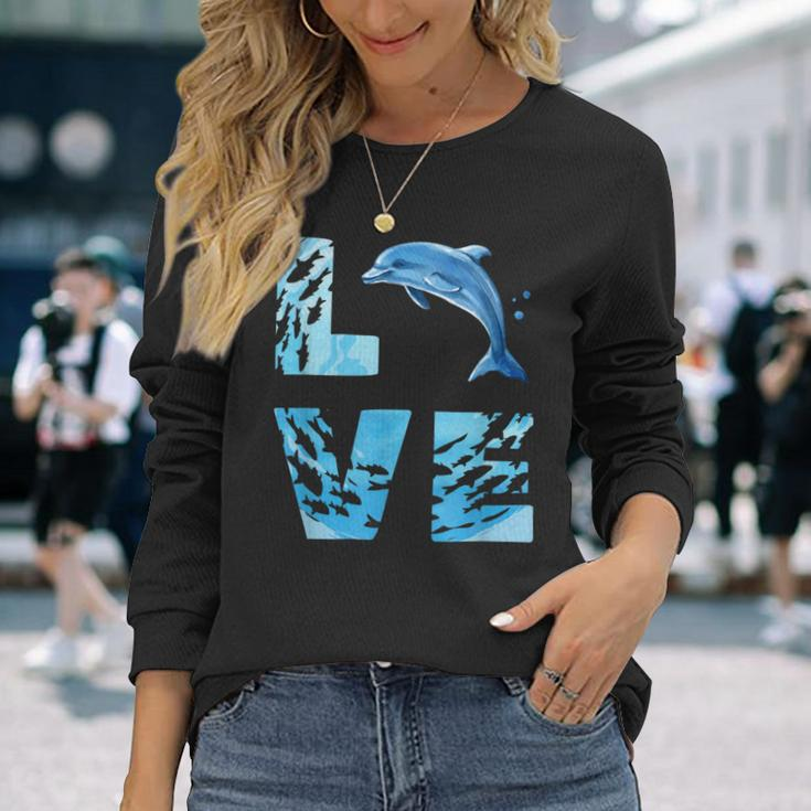 Love Bottlenose Dolphin Whale Sea Animals Marine Mammal Long Sleeve T-Shirt Gifts for Her