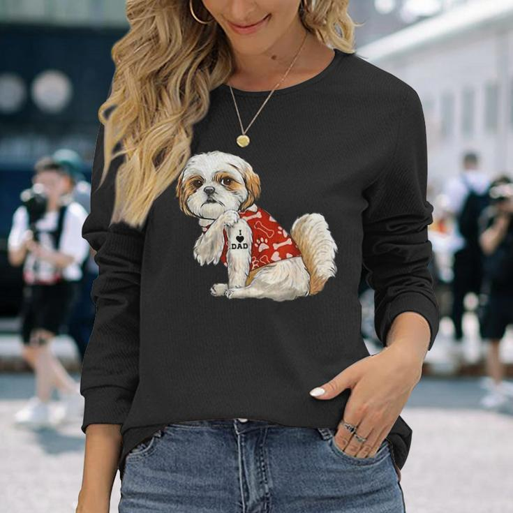 I Love Dad Tattoo Shih Tzu Dad Fathers Day Long Sleeve T-Shirt Gifts for Her