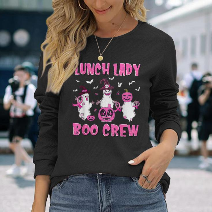 Lunch Lady Boo Crew Pumpkin Breast Cancer Halloween Long Sleeve T-Shirt Gifts for Her