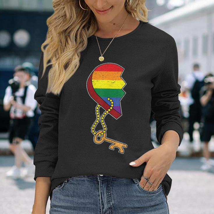Matching Half Heart Gay Pride Lgbt-Q Flag Couple Lock Love Long Sleeve  T-Shirt T-Shirt