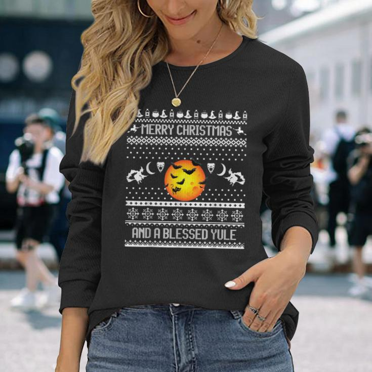 Merry Christmas And A Blessed Yule Ugly Christmas Sweaters Long Sleeve T-Shirt Gifts for Her