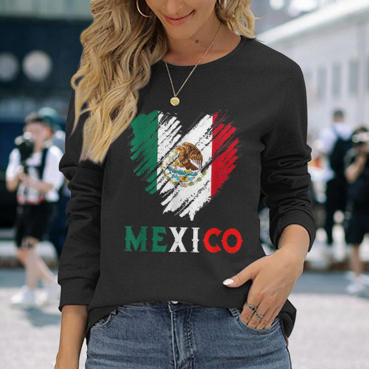 Mexico City Mexican Flag Heart Viva Mexico Independence Day Long Sleeve T-Shirt Gifts for Her