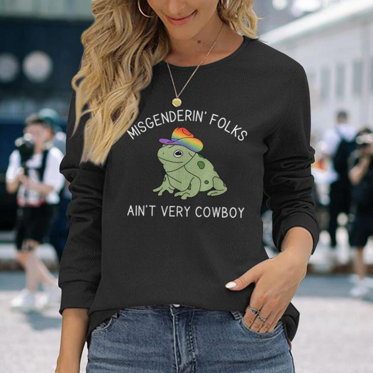 Misgenderin Folks Aint Very Cowboy Retro Frog Lgbtq Pride Long Sleeve T-Shirt Gifts for Her