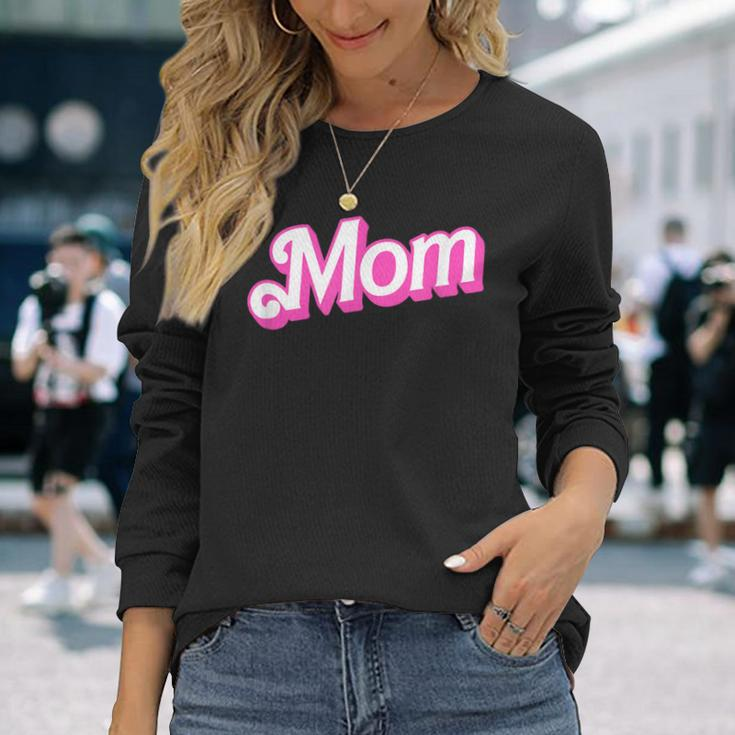 Mom Pink & White Overlapping Font Halloween Costume Long Sleeve T-Shirt Gifts for Her