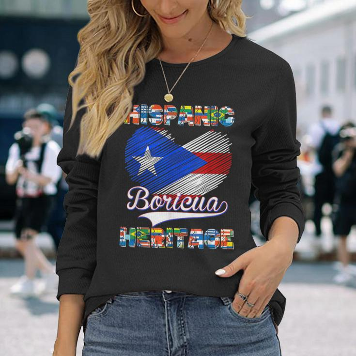 National Hispanic Heritage Month Puerto Rico Flag Boricua Long Sleeve T-Shirt Gifts for Her