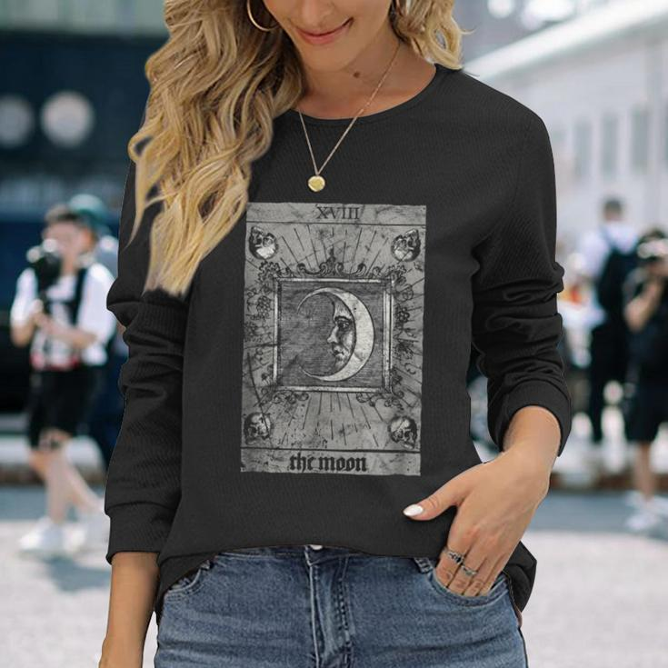 Occult The Moon Tarot Card Vintage Esoteric Horror Tarot Long Sleeve T-Shirt Gifts for Her