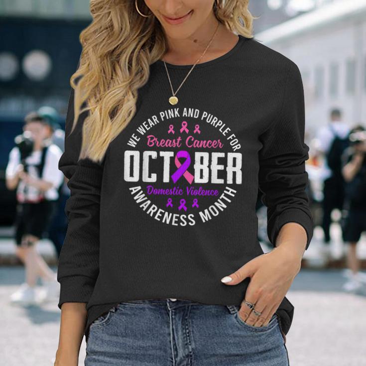 October Breast Cancer And Domestic Violence Awareness Month Long Sleeve ...