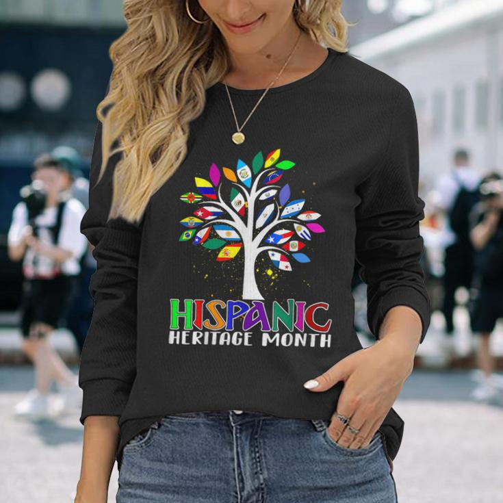 Hispanic Heritage Month Latino Tree Flags All Countries Long Sleeve T-Shirt Gifts for Her