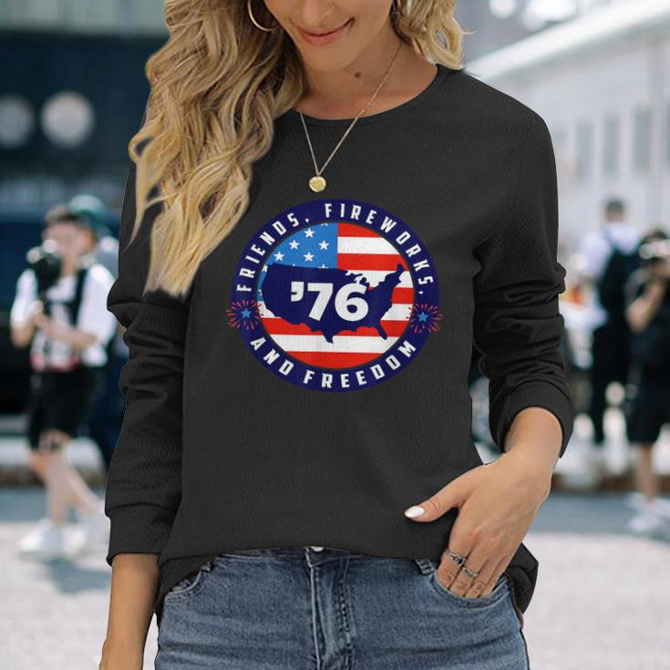 Patriotic 4Th Of July Graphic Art American Flag Fireworks Long Sleeve T-Shirt Gifts for Her