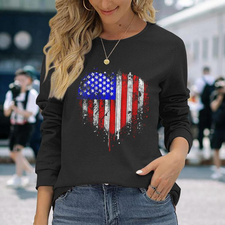 Patriotic American Flag Heart 4Th Of July Vintage Usa Flag Long Sleeve T-Shirt T-Shirt Gifts for Her