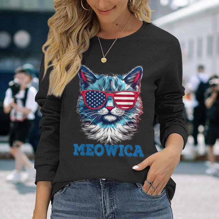Patriotic Cat Sunglasses American Flag 4Th Of July Meowica Long Sleeve T-Shirt T-Shirt Gifts for Her