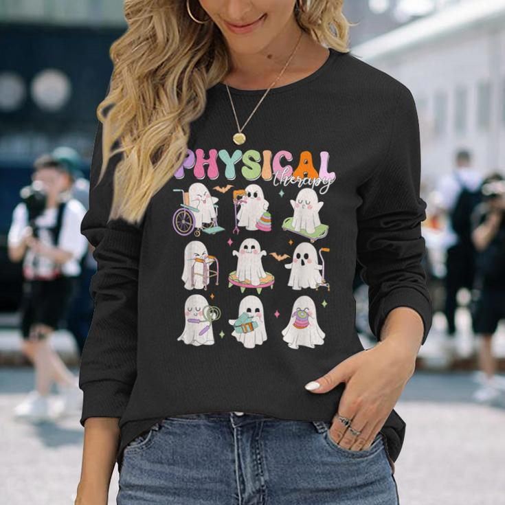 Physical Therapy Halloween Boo Ghost Spooky Season Long Sleeve T-Shirt Gifts for Her