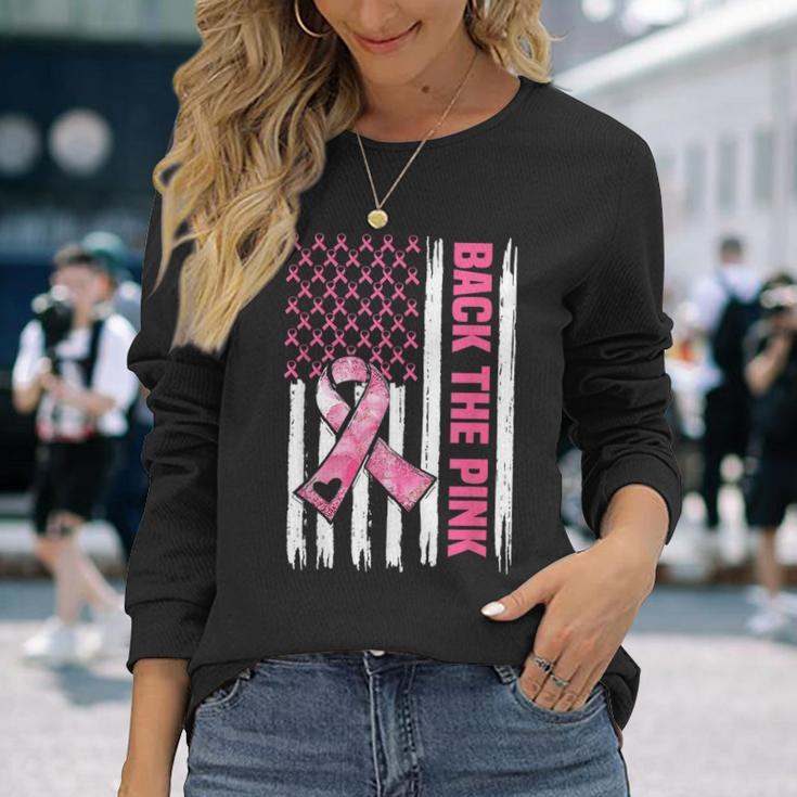 Back The Pink Warrior Flag American Breast Cancer Awareness Breast Cancer Awareness Long Sleeve T-Shirt T-Shirt Gifts for Her