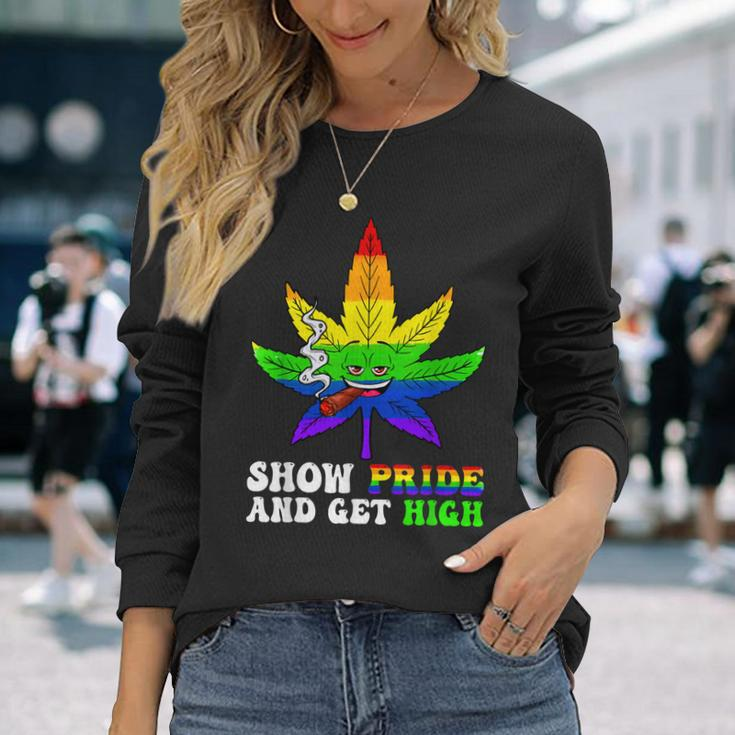 Pride And High Lgbt Weed Cannabis Lover Marijuana Gay Month Long Sleeve T-Shirt Gifts for Her