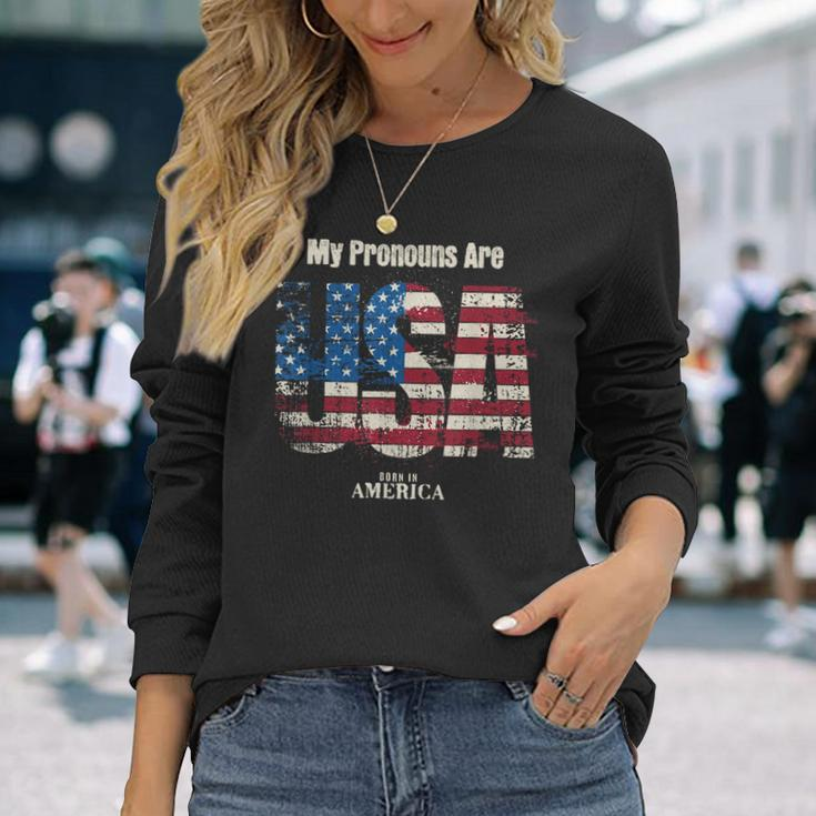 My Pronouns Are Usa 4Th Of July Celebration Proud American Long Sleeve Gifts for Her