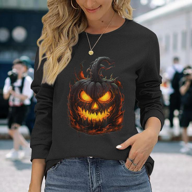 Pumpkin Scary Spooky Halloween Costume For Woman Adults Long Sleeve T-Shirt Gifts for Her
