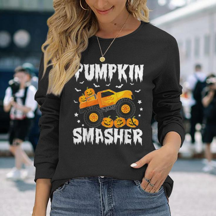Pumpkin Smasher Halloween Monster Truck Lover Boys Toddler Long Sleeve T-Shirt Gifts for Her