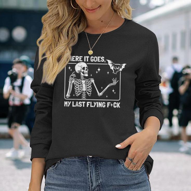 There It Goes My Last Flying Halloween Skeleton Bat Long Sleeve T-Shirt Gifts for Her