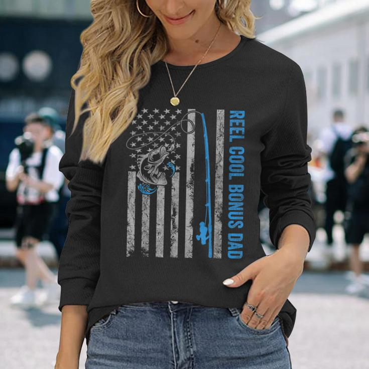 Reel Cool Bonus Dad Fathers Day American Flag Fishing Long Sleeve T-Shirt T-Shirt Gifts for Her