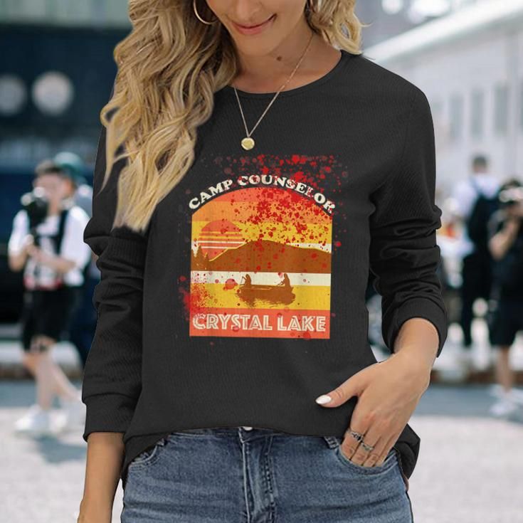 Retro Camp Counselor Crystal Lake With Blood Stains Counselor Long Sleeve T-Shirt Gifts for Her