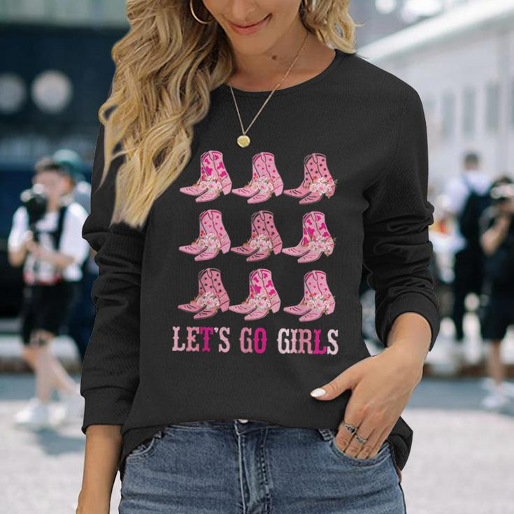 Retro Lets Go Girls Boot Pink Western Cowgirl Long Sleeve T-Shirt Gifts for Her