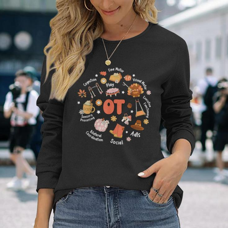 Retro Occupational Therapy Ot Therapist Fall Thanksgiving Long Sleeve T-Shirt Gifts for Her