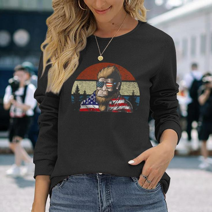 Retro Red White Blue Bigfoot 4Th Of July Sasquatch Boys Long Sleeve T-Shirt T-Shirt Gifts for Her