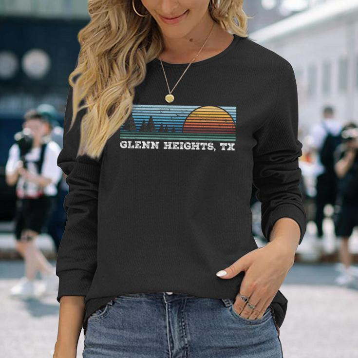 Retro Sunset Stripes Glenn Heights Texas Long Sleeve T-Shirt Gifts for Her