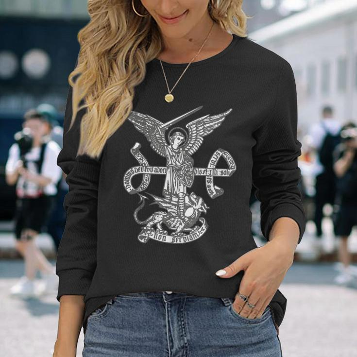Saint Michael The Archangel Catholic Angels Long Sleeve T-Shirt Gifts for Her