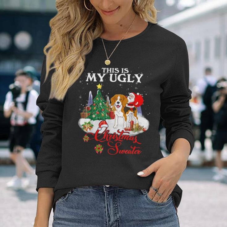 Santa Riding Beagle This Is My Ugly Christmas Sweater Long Sleeve T-Shirt Gifts for Her