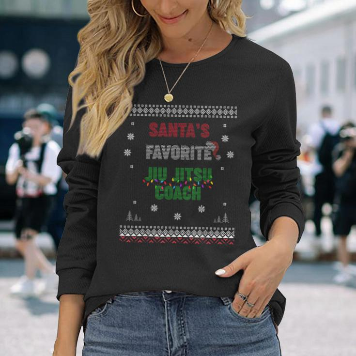 Santa's Favorite Jiu Jitsu Coach Ugly Sweater Christmas Long Sleeve T-Shirt Gifts for Her